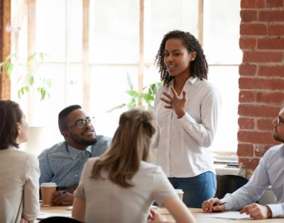 A group of diverse coworkers in a meeting