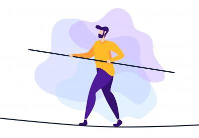 Illustration of man walking on tight rope